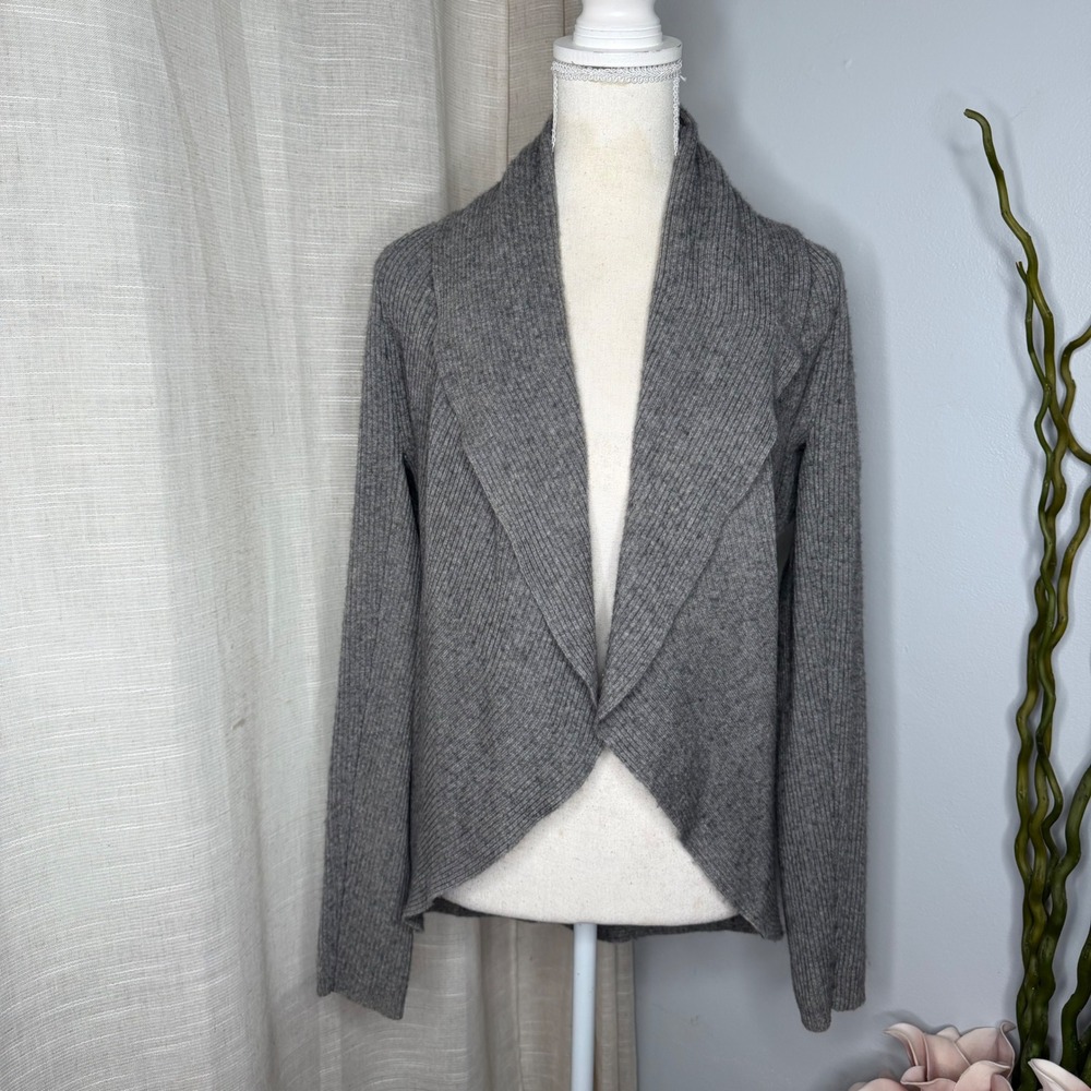 Michael Stars Cashmere Wool Blend Ribbed Shawl Cardigan Sweater Gray Women's OS